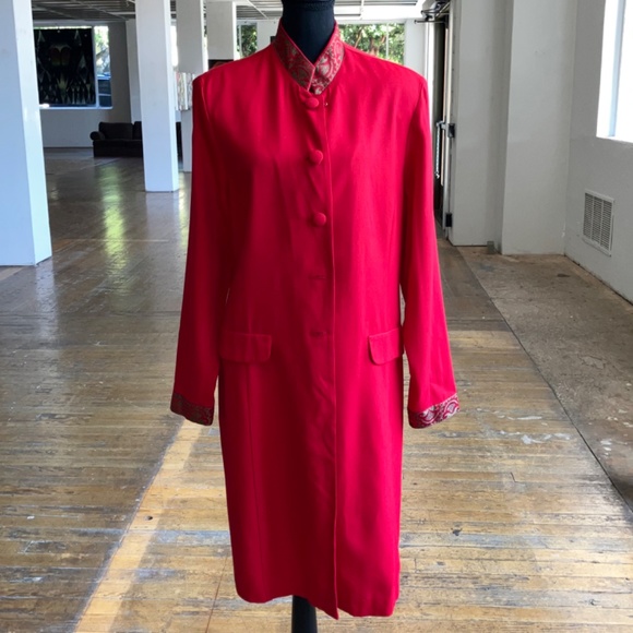 Red, medium length high neckline embellished, vintage jacket - Picture 11 of 11